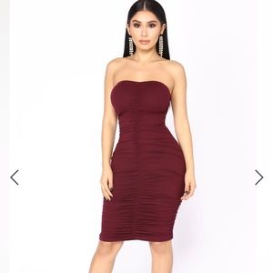 Fashion Nova Li Ruched Dress in Eggplant